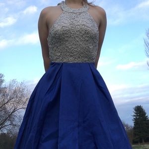 Prom dress silver and blue, size 5/6 ball gown